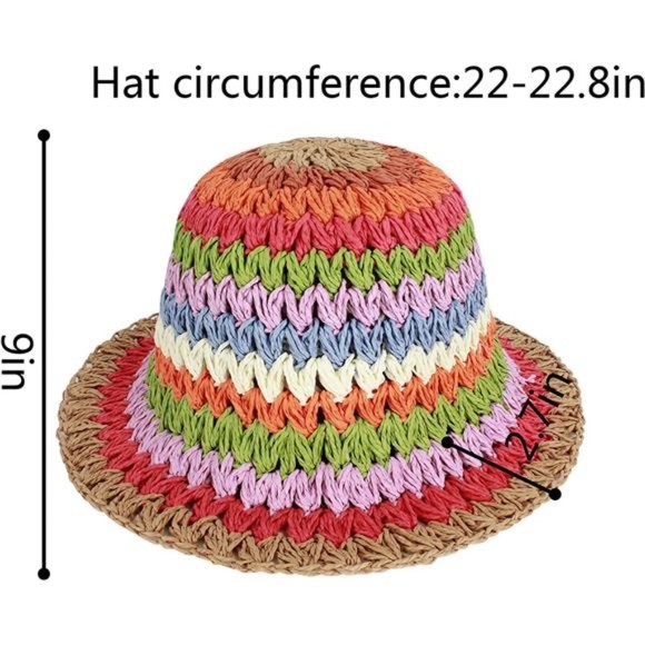 Foldable Wide Brim Colorful Crochet Straw Hat, UPF 50+ Summer for Women